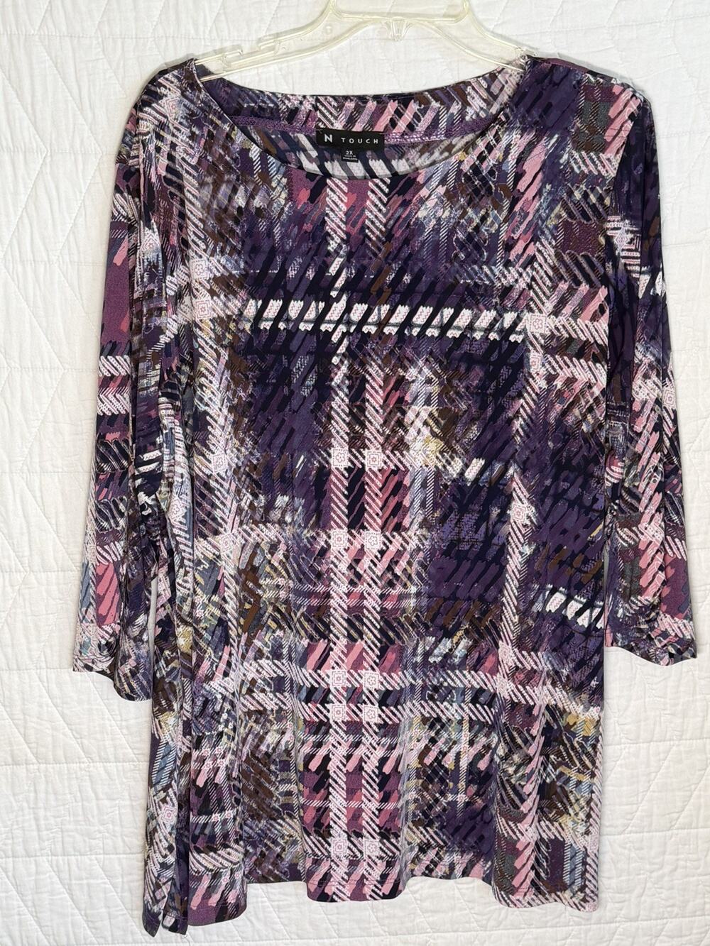 N Touch Women Plus Size 2x Pink White black Tunic Top Blouse Shirt